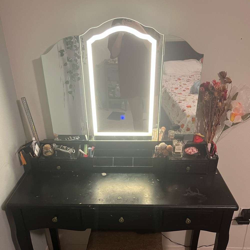 Black vanity with LED light